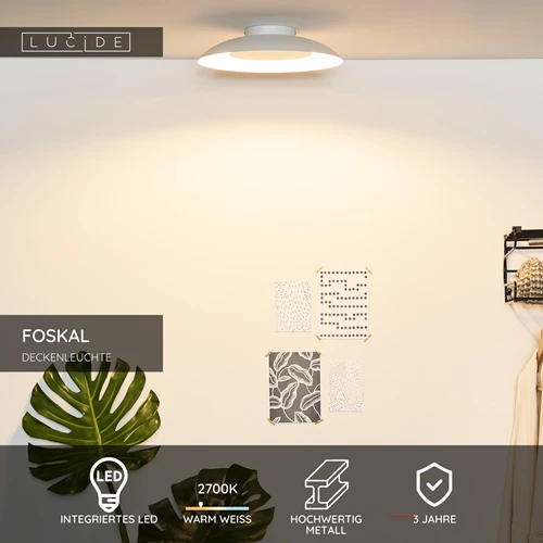 Lucide FOSKAL - Deckenleuchte - Ø 34,5 cm - LED - 1x12W 2700K - Weiß - USP